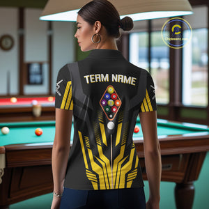 Personalized Yellow Black 9 Ball Pool Shirt For Women, Billiard League Team Jersey Polo & 1/4 Zip TDM4228