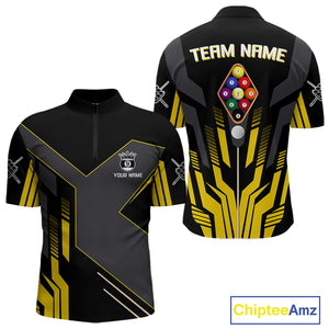 Personalized Yellow Black 9 Ball Pool Shirt For Men, Billiard League Team Jersey Polo & 1/4 Zip TDM4228