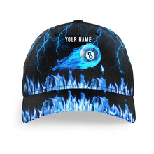 Load image into Gallery viewer, Personalized Blue 8 Ball Flame Thunder Lightning Billiard Hat Custom Name Billiard Pool Baseball Caps TDM2051