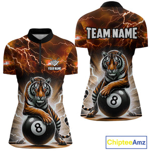 Lightning Thunder Tiger Custom Orange 8 Ball Pool Shirts For Women, Billiard Team League Jerseys TDM4814