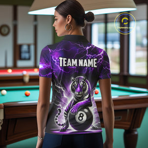 Lightning Thunder Tiger Custom Purple 8 Ball Pool Shirts For Women, Billiard Team League Jerseys TDM4815
