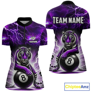 Lightning Thunder Tiger Custom Purple 8 Ball Pool Shirts For Women, Billiard Team League Jerseys TDM4815