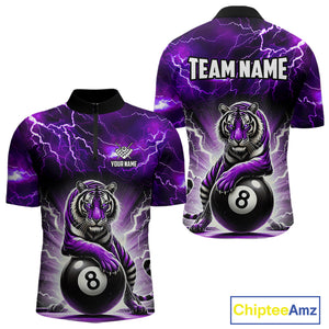 Lightning Thunder Tiger Custom Purple 8 Ball Pool Shirts For Men, Billiard Team League Jerseys TDM4815