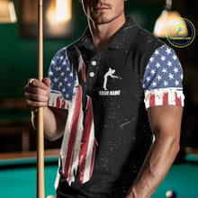 Load image into Gallery viewer, Personalized Grunge American Flag Men's Billiard Shirt, Patriotic Pool Team Shirt Polo &amp; 1/4 Zip TDM5242