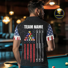 Load image into Gallery viewer, Personalized Grunge American Flag Men's Billiard Shirt, Patriotic Pool Team Shirt Polo &amp; 1/4 Zip TDM5242