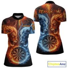 Load image into Gallery viewer, Blue And Orange Water Fire Lion Darts Shirt For Women Custom Lightning Dart Jerseys Polo &amp; 1/4 Zip TDM5249