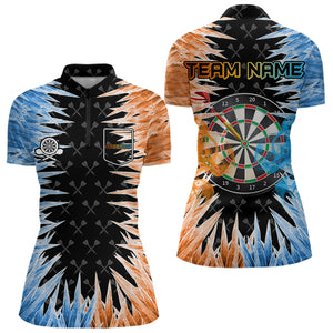 Blue And Orange Icy Women Dart Shirt With Pocket Option Custom Dart Jersey TDM3757
