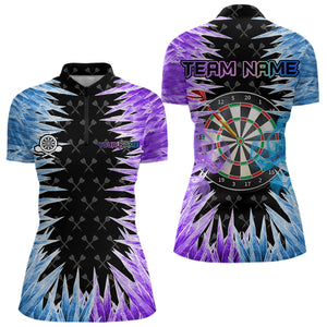 Blue And Purple Icy Women Dart Shirt With Pocket Option Custom Dart Jersey TDM3758