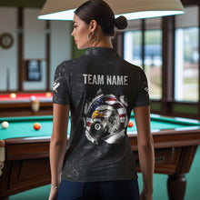 Load image into Gallery viewer, Personalized 8 Ball Pool Eagle US Flag Billiard Shirts For Women Custom Black Grunge Billiard Jerseys TDM3762
