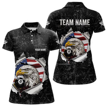 Load image into Gallery viewer, Personalized 8 Ball Pool Eagle US Flag Billiard Shirts For Women Custom Black Grunge Billiard Jerseys TDM3762