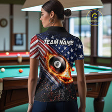Load image into Gallery viewer, American Flag Fire 8 Ball Pool Billiard Shirt For Women Custom Billiard Team Jersey Polo &amp; 1/4 Zip TDM6124