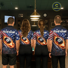 Load image into Gallery viewer, American Flag Fire 8 Ball Pool Billiard Shirt For Women Custom Billiard Team Jersey Polo &amp; 1/4 Zip TDM6124