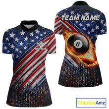 Load image into Gallery viewer, American Flag Fire 8 Ball Pool Billiard Shirt For Women Custom Billiard Team Jersey Polo &amp; 1/4 Zip TDM6124