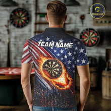 Load image into Gallery viewer, American Flag Fire Flame Darts Shirt For Men Custom Patriotic Darts Jersey Team Polo &amp; 1/4 Zip TDM6125