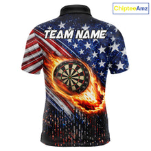 Load image into Gallery viewer, American Flag Fire Flame Darts Shirt For Men Custom Patriotic Darts Jersey Team Polo &amp; 1/4 Zip TDM6125