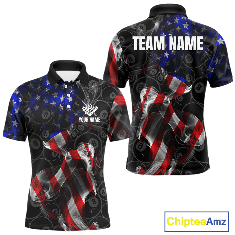 American Flag Smoke 8 Ball Billiard Shirts For Men Custom Patriotic Billiard Pool Team Jerseys TDM4028