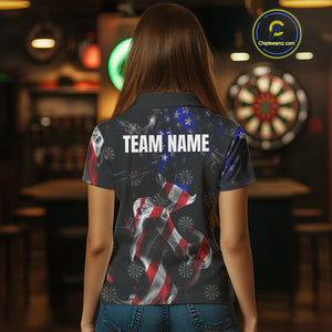 Custom Women's Dart Shirt With Pocket Option, US Flag Smoke Darts Team Jersey TDM4029