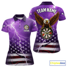 Load image into Gallery viewer, Purple Lightning American Flag Eagle Dart Shirt With Pocket Option For Women TDM6554