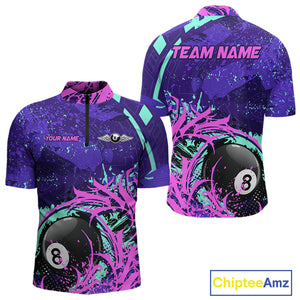 Personalized 8 Ball Billiard Shirt For Men | Neon Purple, Pink & Teal Paint Funny Pool Team Jersey TDM4232