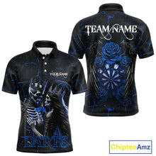 Load image into Gallery viewer, Personalized Skeleton Couple And Roses Gothic Darts Shirt For Men Custom Dart Jersey Outfit|Blue TDM5039