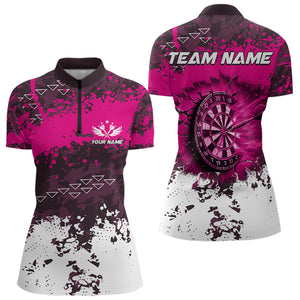 Pink Grunge Fire Dart Shirts For Women Custom Darts Jerseys Polo & 1/4 Zip TDM3767