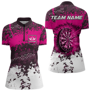 Pink Grunge Fire Dart Shirts For Women Custom Darts Jerseys Polo & 1/4 Zip TDM3767