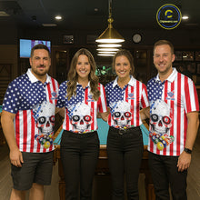 Load image into Gallery viewer, American Flag Grunge Skull Billiard Shirt For Women Custom Patriotic Pool Team Jersey Polo &amp; 1/4 Zip TDM6132