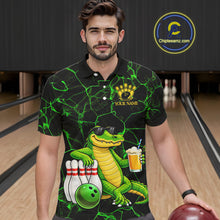 Load image into Gallery viewer, Black And Green Funny Alligator Bowling Shirt For Men Custom Lightning Bowling Team Jersey TDM6141