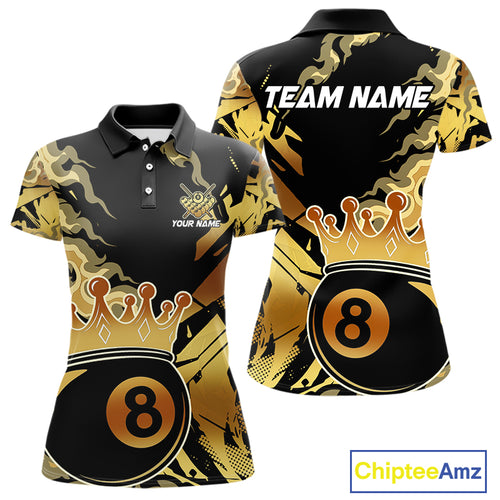 Personalized Golden 8 Ball Crown Billiard Shirt For Women, Pool King Team Jerseys Polo & 1/4 Zip TDM4236