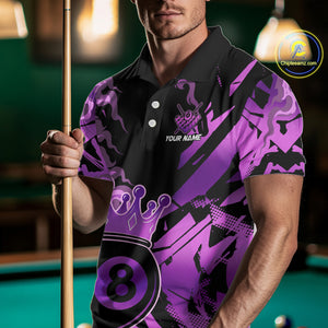 Personalized Purple 8 Ball Crown Billiard Shirt For Men, Pool King Team Jerseys Polo & 1/4 Zip TDM4237