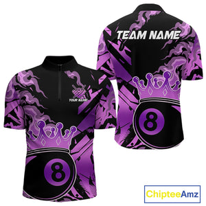 Personalized Purple 8 Ball Crown Billiard Shirt For Men, Pool King Team Jerseys Polo & 1/4 Zip TDM4237
