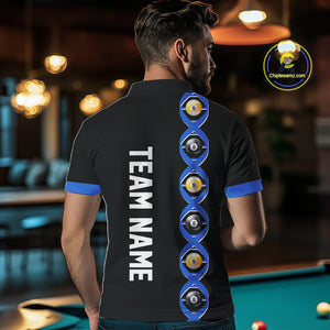 DNA Billiard 8 Ball & 9 Ball Shirts For Men Custom Funny Pool Jerseys Team Polo & 1/4 Zip |Blue TDM4391
