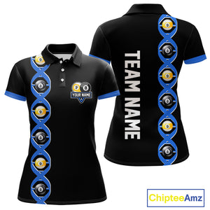 DNA Billiard 8 Ball & 9 Ball Shirts For Women Custom Funny Pool Jerseys Team Polo & 1/4 Zip |Blue TDM4391