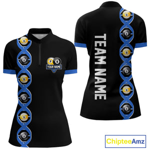 DNA Billiard 8 Ball & 9 Ball Shirts For Women Custom Funny Pool Jerseys Team Polo & 1/4 Zip |Blue TDM4391
