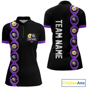 DNA Billiard 8 Ball & 9 Ball Shirts For Women Custom Funny Pool Jerseys Team Polo & 1/4 Zip |Purple TDM4393