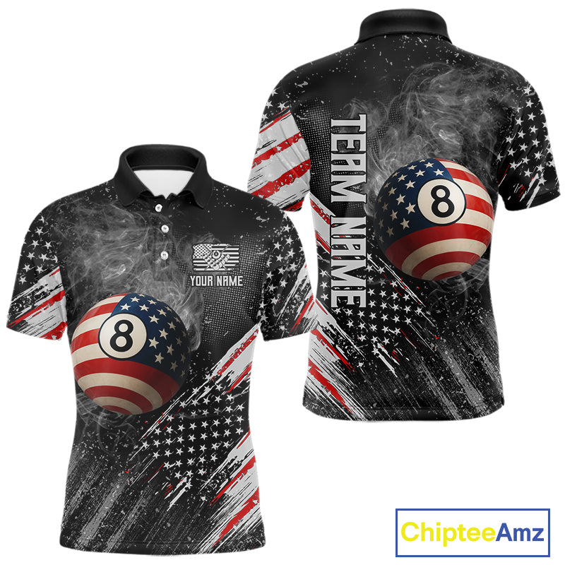 Personalized Grunge American Flag Men's Billiard Shirts Custom 8 Ball Pool Smoke Team Jerseys TDM4054