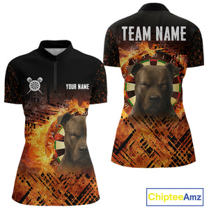 Personalized Fire Pitbull Dart Shirts For Women – Custom Flaming Darts Team Polo & 1/4 Zip Jerseys TDM4056