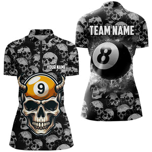 Personalized Billiard Jerseys 8 Ball & 9 Ball Custom Funny Skull Pattern Billiard Shirts For Women TDM1871