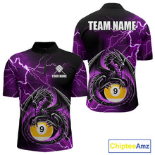 Load image into Gallery viewer, Purple thunder lightning dragon 9 ball billiard quarter zip shirt for men designed for league tournaments and team events.