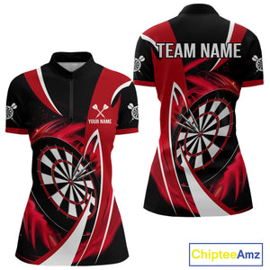 Personalized Red And Black Darts Shirt For Women Custom Darts League Team Polo & 1/4 Zip Jerseys TDM4406