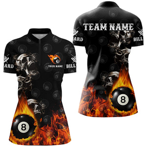 Personalized 8 Ball Pool Skull On Fire Billiard Shirts For Women, Funny 3D Printed Billiard Jerseys TDM2308