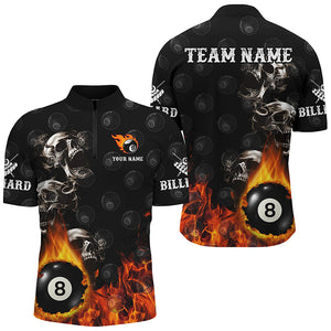 Personalized 8 Ball Pool Skull On Fire Billiard Shirts For Men, Funny 3D Printed Billiard Jerseys TDM2308
