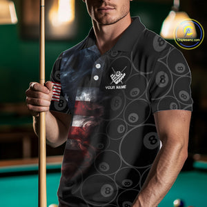 Smoke American Flag Billiard Polo & Quarter Zip For Men Custom Patriotic 8 Ball Pool Team Jersey TDM4832
