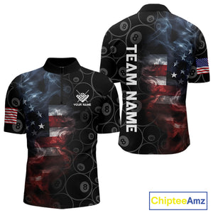 Smoke American Flag Billiard Polo & Quarter Zip For Men Custom Patriotic 8 Ball Pool Team Jersey TDM4832