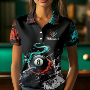 Personalized Orange And Turquoise 8 Ball Pool Smoke Billiard Shirts For Women Custom Billiard Jersey TDM3475