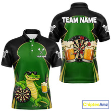 Load image into Gallery viewer, Funny Alligator And Beer Darts Shirt For Men Custom Darts Jersey Polo &amp; 1/4 Zip, Darts Gifts TDM6144