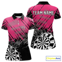 Load image into Gallery viewer, Pink Black Grunge Dart Shirts For Women Custom Dart Jersey With Pocket Option TDM6381