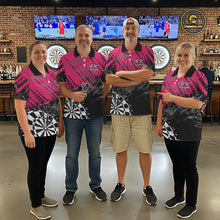 Load image into Gallery viewer, Pink Black Grunge Dart Shirts For Women Custom Dart Jersey With Pocket Option TDM6381