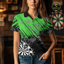 Load image into Gallery viewer, Green Black Grunge Dart Shirts For Women Custom Dart Jersey With Pocket Option TDM6382
