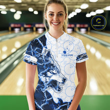 Load image into Gallery viewer, Personalized Blue Thorny Camo Wolf Bowling Shirt For Women Custom Bowling Team Jersey Polo &amp; 1/4 Zip TDM6391